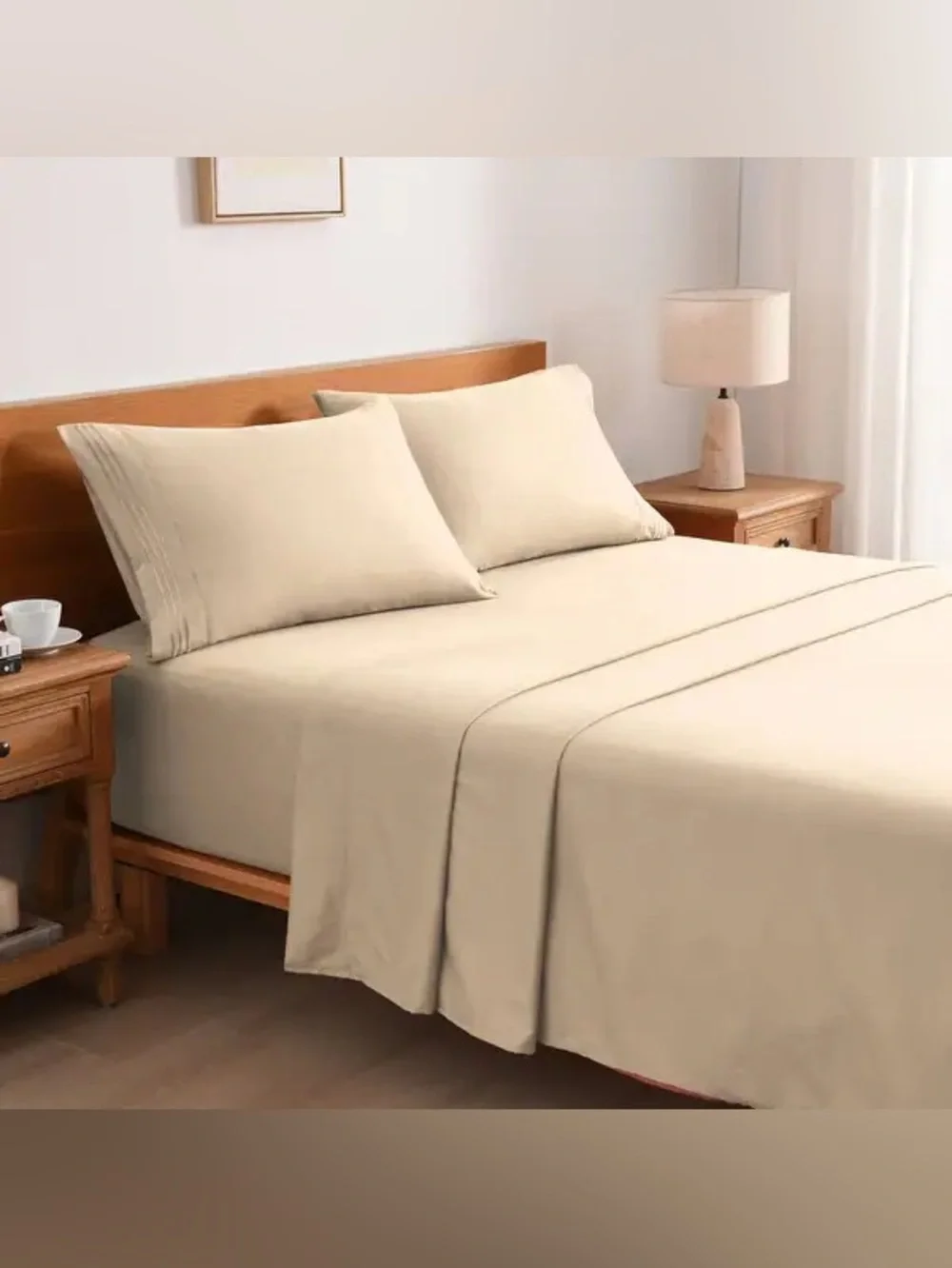 4 piece queen size sheet set beige
